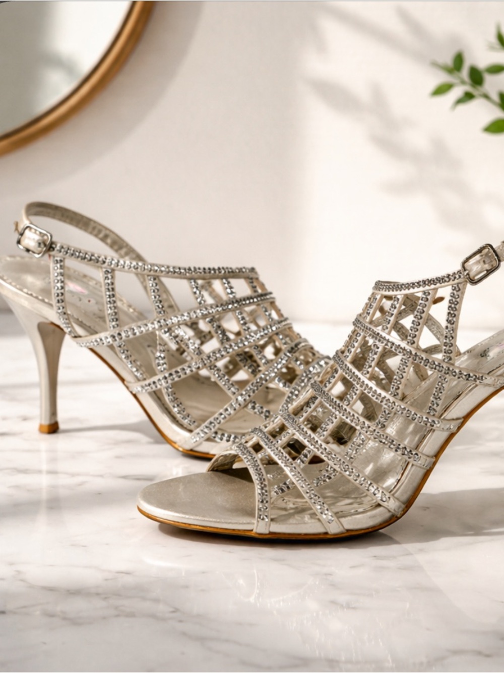 Kiss Kiss Italian Silver Sandals/Crystals.